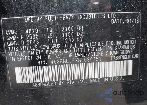 2016 Subaru Legacy 3.6R Limited from USA, damaged, VIN 4S3BNEJ6XG3036152